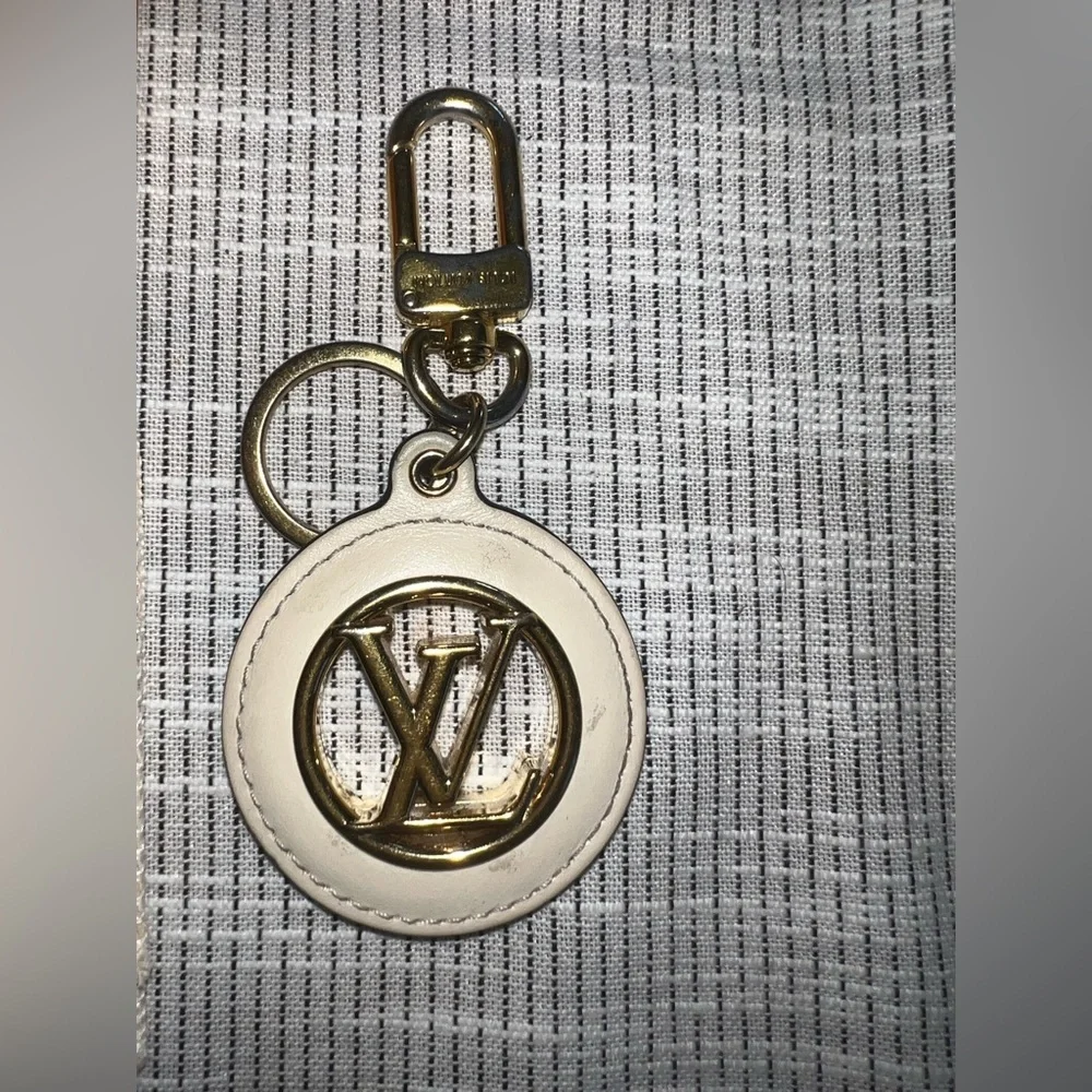 Louis Vuitton Blue & Cream LV Circle‎ Logo Keychain w/ COA, Dust Bag & Box